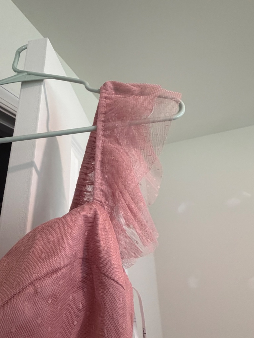 Lulus Pretty Promise Mauve Pink Swiss Dot Tulle Ruffled Midi Dress - Size XL - Picture 4 of 6
